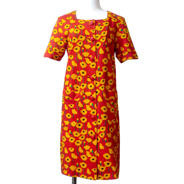 YSL　フラワー柄 半袖ワンピース（赤系）