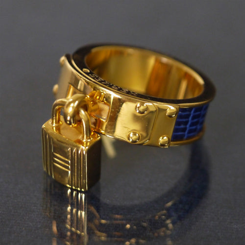 HERMES　ケリー スカーフ リング（青・リザード）