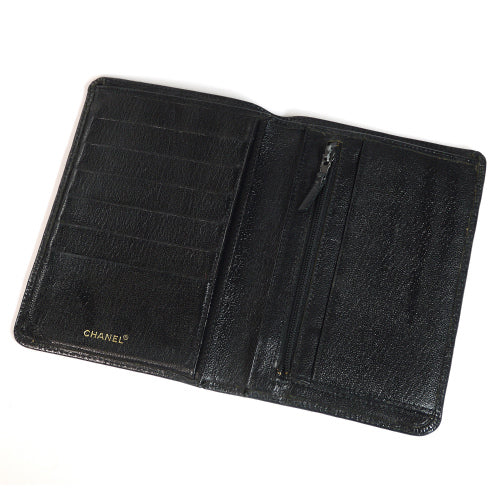 CHANEL　型押しレザー長財布(黒）
