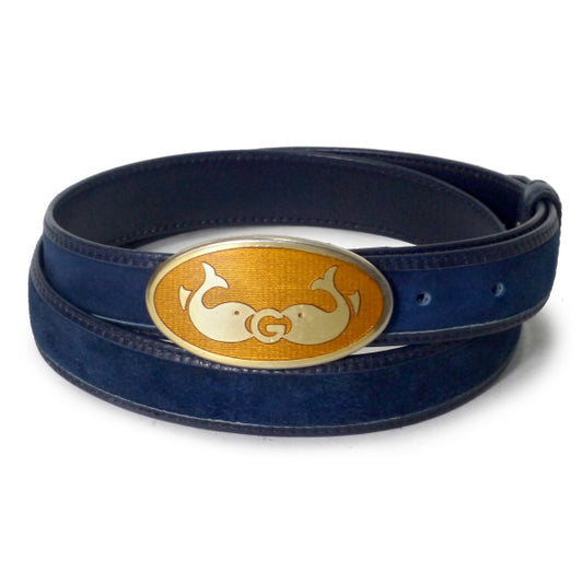 OLD Gucci レア！クジラGバックル スエードベルト（青）