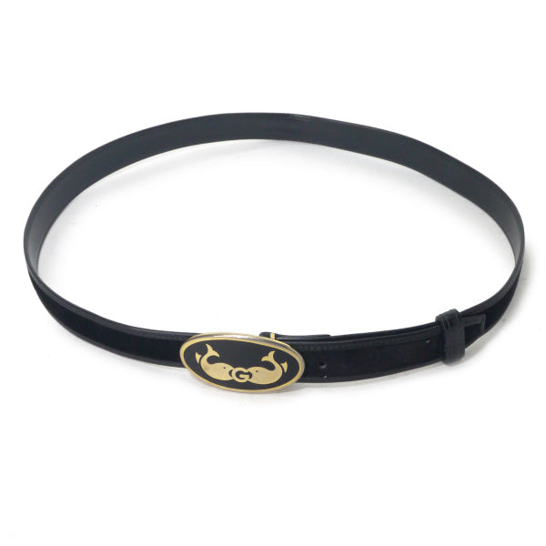 OLD Gucci レア！クジラGバックル スエードベルト（黒）