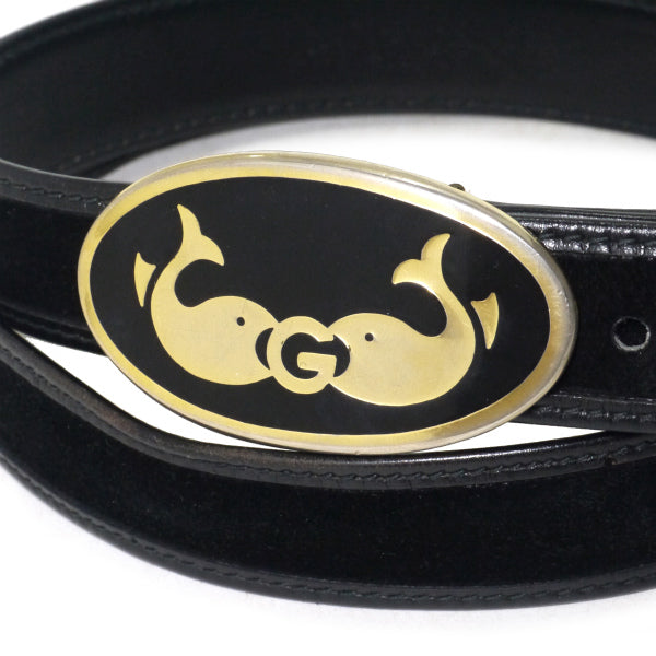 OLD Gucci レア！クジラGバックル スエードベルト（黒）
