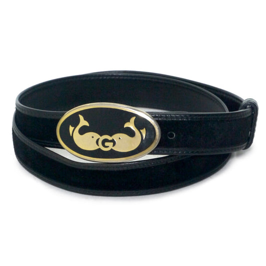 OLD Gucci レア！クジラGバックル スエードベルト（黒）