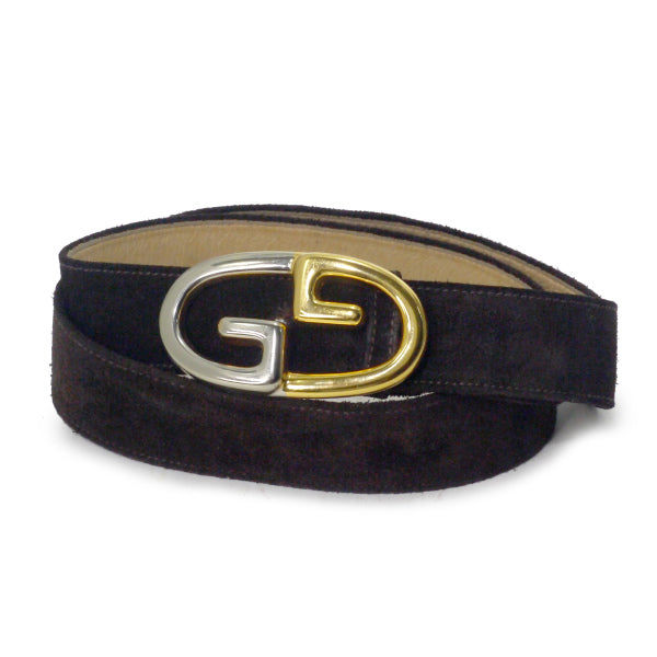 OLD Gucci GGバックルスエードレザーベルト（濃茶）