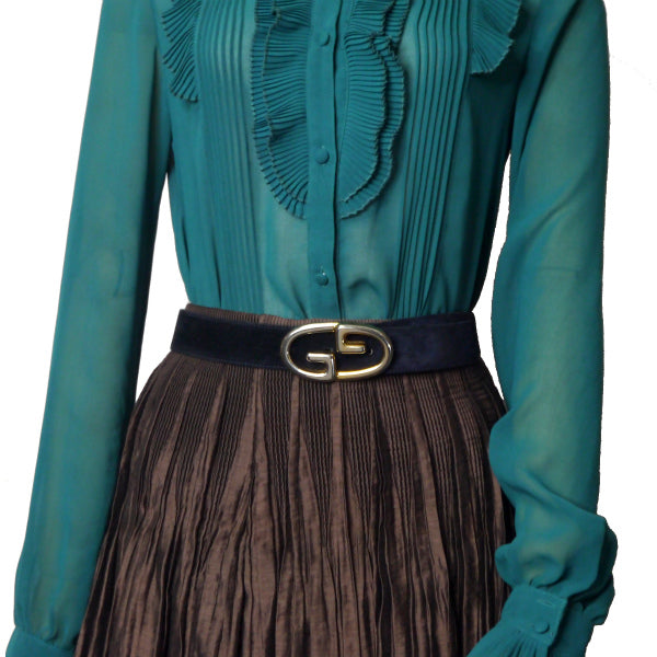 OLD Gucci GGバックルスエードレザーベルト（濃紺）