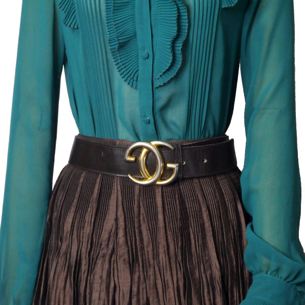 OLD Gucci ビッグGGバックルレザーベルト（濃茶）
