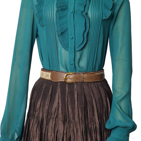 OLD Gucci　GG柄キャンバスレザーベルト（茶）