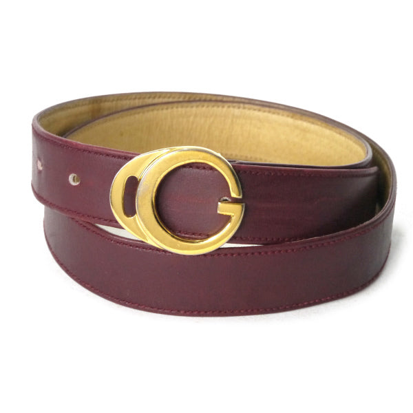 OLD Gucci ラウンドGバックルレザーベルト（ボルドー）