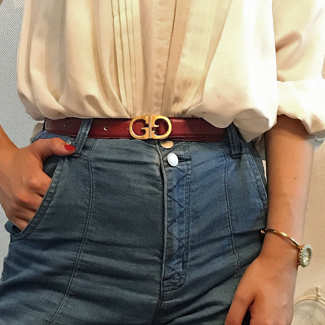 OLD Gucci ゴールドGGバックル細ベルト(ボルドー)