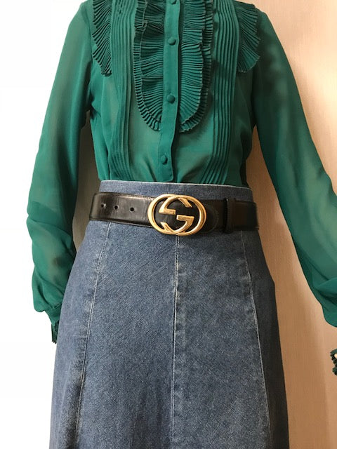 OLD Gucci インターロッキングGレザーウエストベルト(黒)