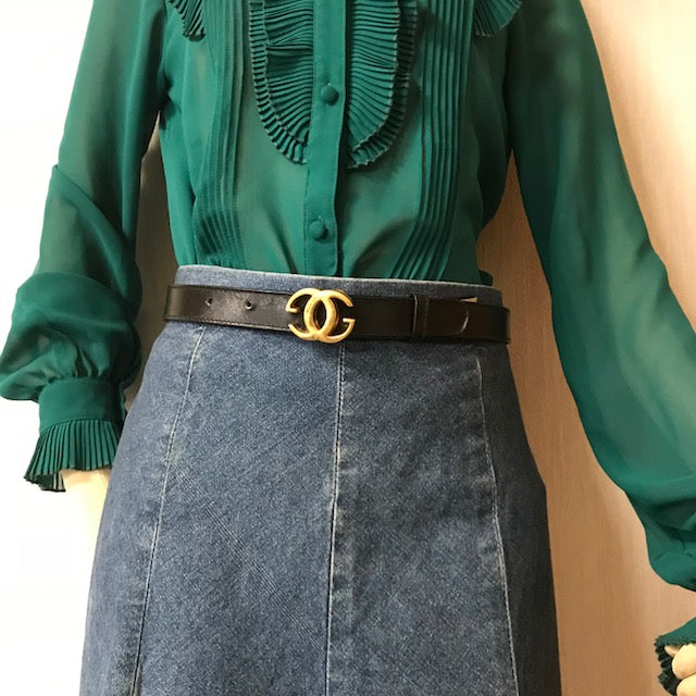 OLD Gucci GGバックル細レザーベルト(黒)