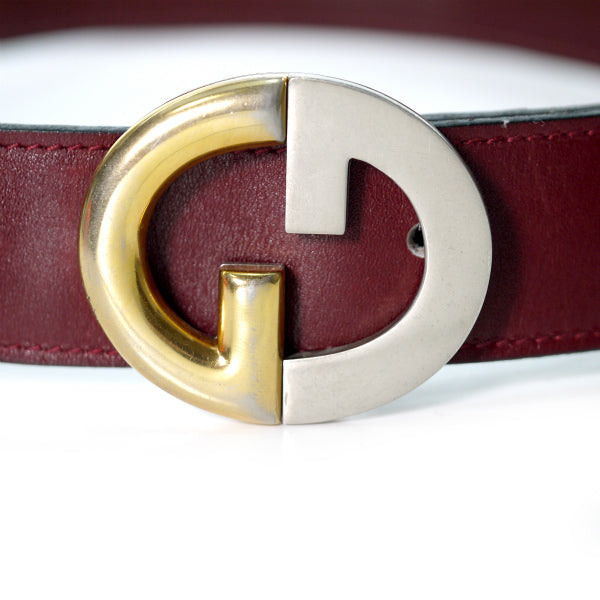 OLD Gucci ゴールド×シルバーGG太ベルト(ボルドー)