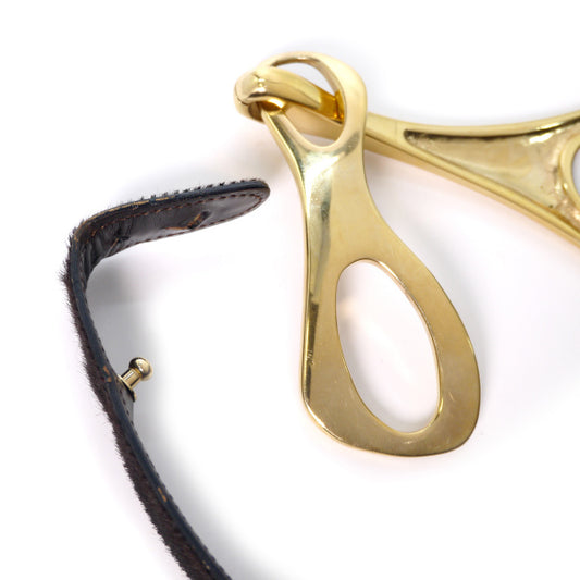 Gucci ビットバックル ハラコ素材アクセントベルト (茶)