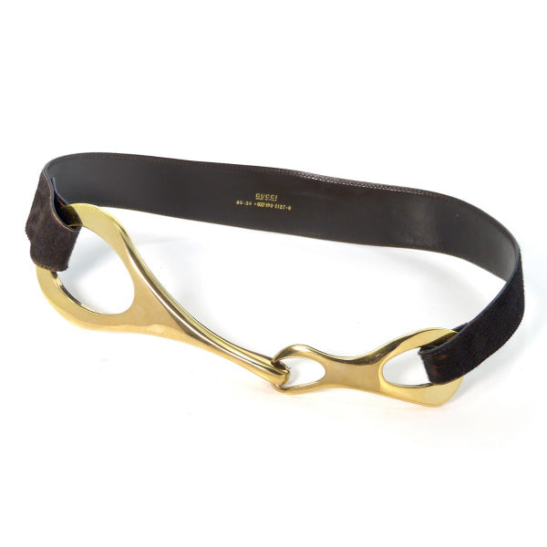 Gucci ビットバックル ハラコ素材アクセントベルト (茶)