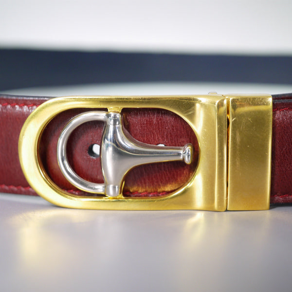 OLD Gucci ビットバックル レザーベルト（ボルドー/黒）