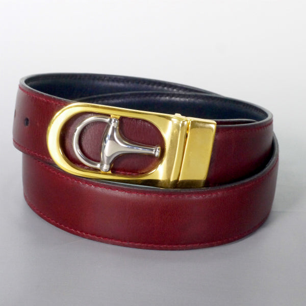 OLD Gucci ビットバックル レザーベルト（ボルドー/黒）