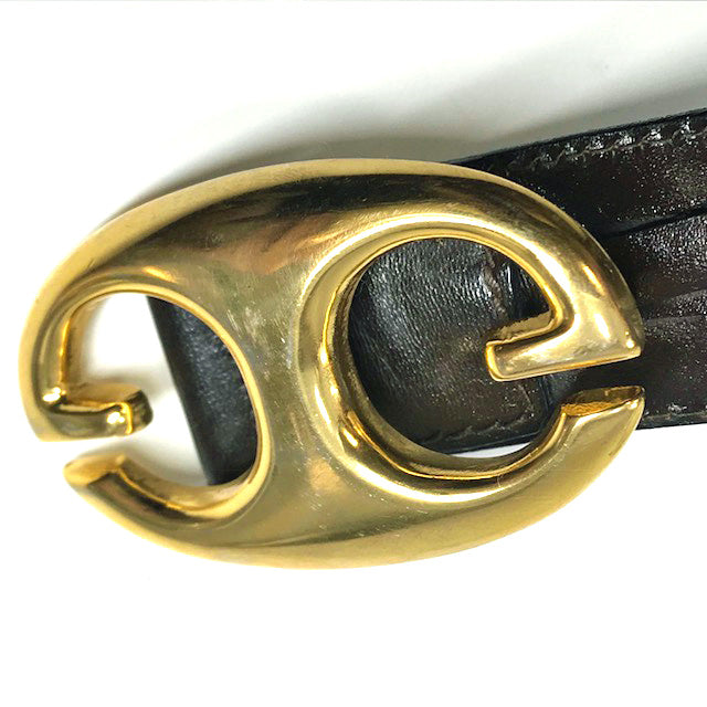 OLD Gucci ゴールドGGバックル レザーベルト(濃茶)