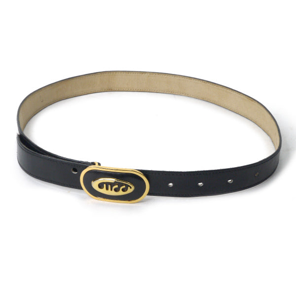 OLD Gucci 70s筆記体ロゴバックル レザーベルト（黒）