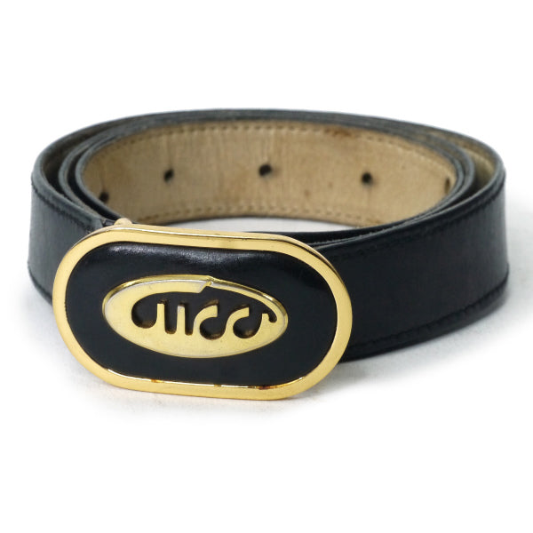 OLD Gucci 70s筆記体ロゴバックル レザーベルト（黒）