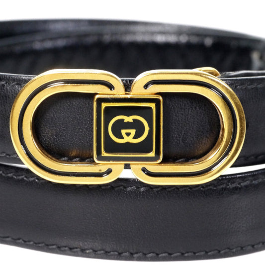 OLD Gucci ゴールドバックル細レザーベルト(黒)