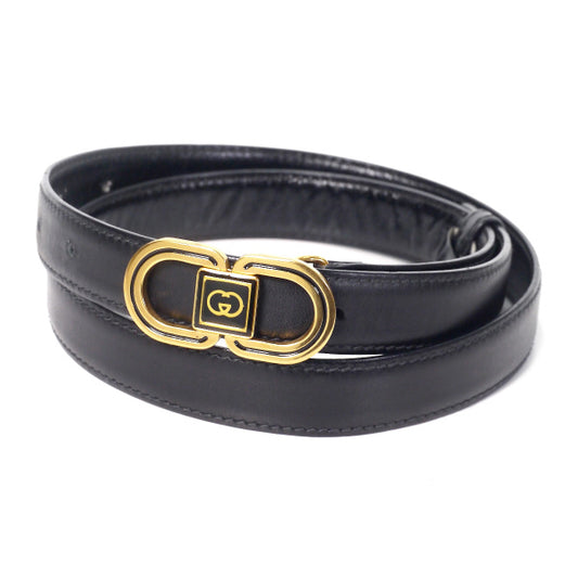 OLD Gucci ゴールドバックル細レザーベルト(黒)