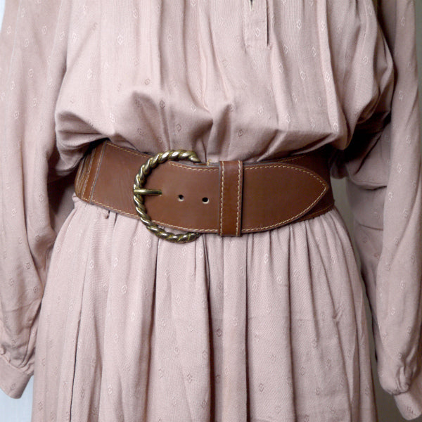 OLD Gucci ロープ模様バックル レザー太ベルト（茶）