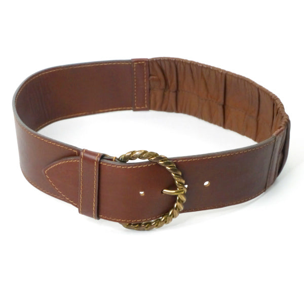 OLD Gucci ロープ模様バックル レザー太ベルト（茶）