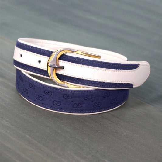 OLD Gucci マイクロGGジャガードベルト（紺）