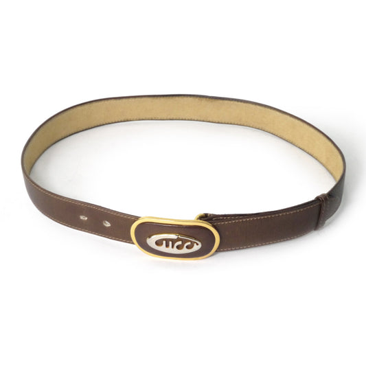 OLD Gucci 70s筆記体ロゴバックル レザーベルト（茶）