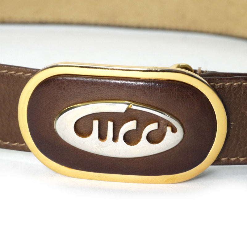 OLD Gucci 70s筆記体ロゴバックル レザーベルト（茶）