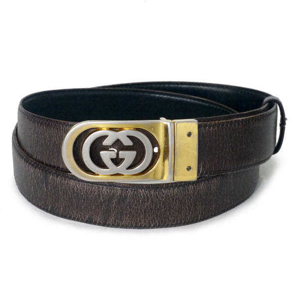 OLD Gucci GGバックルリバーシブルレザーベルト（黒/茶）