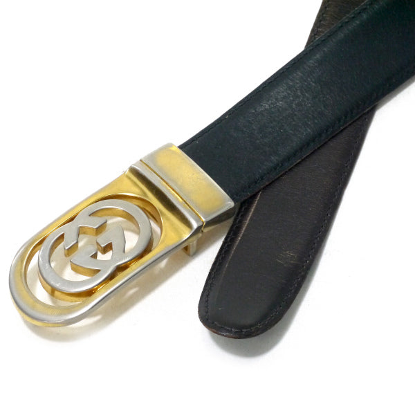 OLD Gucci GGバックルリバーシブルレザーベルト（黒/茶）