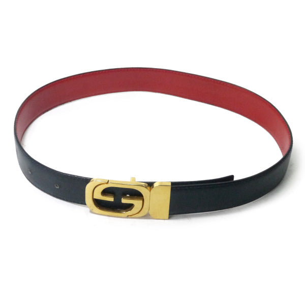 OLD Gucci GGバックルリバーシブルレザーベルト（濃紺/赤）