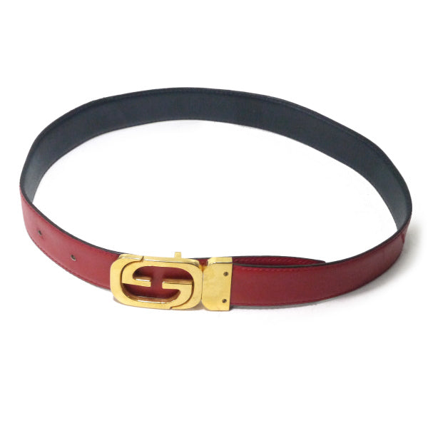 OLD Gucci GGバックルリバーシブルレザーベルト（濃紺/赤）