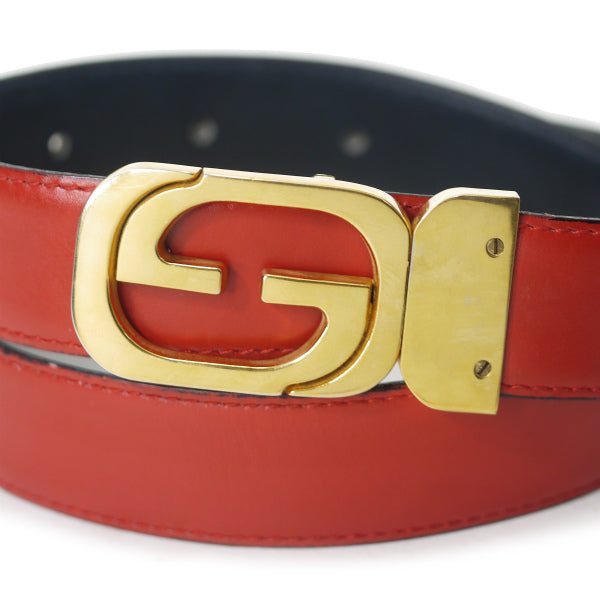 OLD Gucci GGバックルリバーシブルレザーベルト（濃紺/赤）