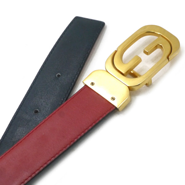OLD Gucci GGバックルリバーシブルレザーベルト（濃紺/赤）