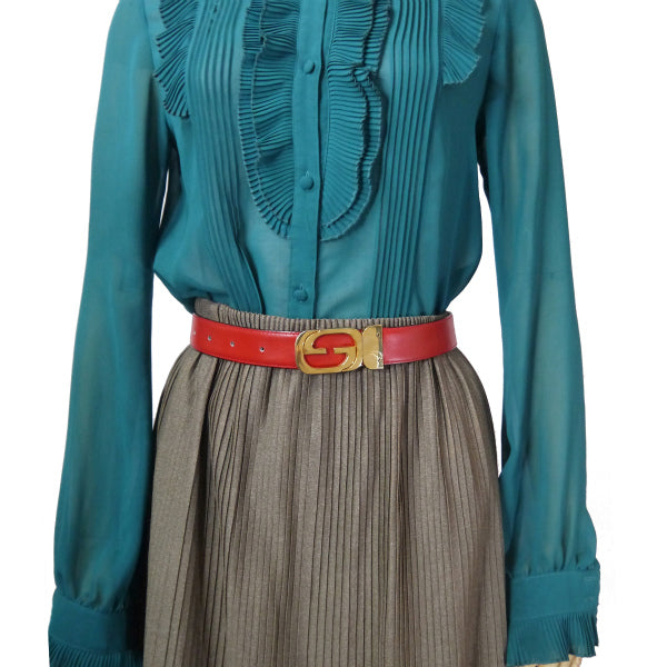 OLD Gucci GGバックルリバーシブルレザーベルト（濃紺/赤）