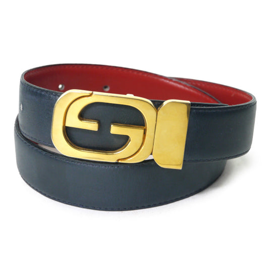 OLD Gucci GGバックルリバーシブルレザーベルト（濃紺/赤）