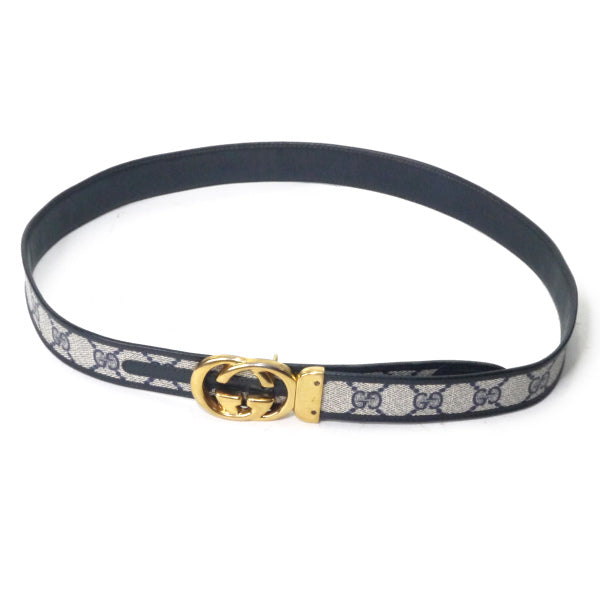 OLD Gucci GGバックルリバーシブルレザーベルト（GG柄/濃紺）
