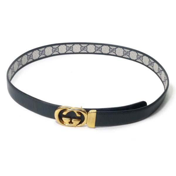 OLD Gucci GGバックルリバーシブルレザーベルト（GG柄/濃紺）