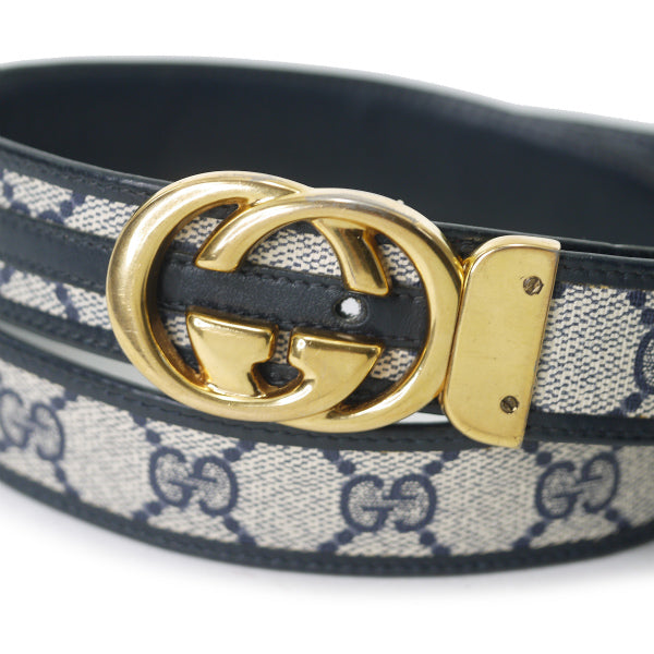 OLD Gucci GGバックルリバーシブルレザーベルト（GG柄/濃紺）