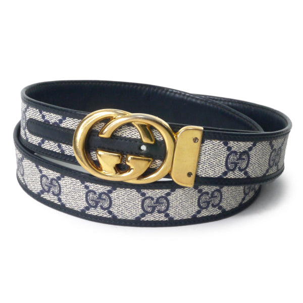 OLD Gucci GGバックルリバーシブルレザーベルト（GG柄/濃紺）