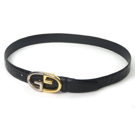 OLD Gucci GGバックル クロコ型押しレザーベルト（黒）