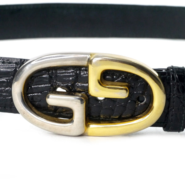 OLD Gucci GGバックル クロコ型押しレザーベルト（黒）