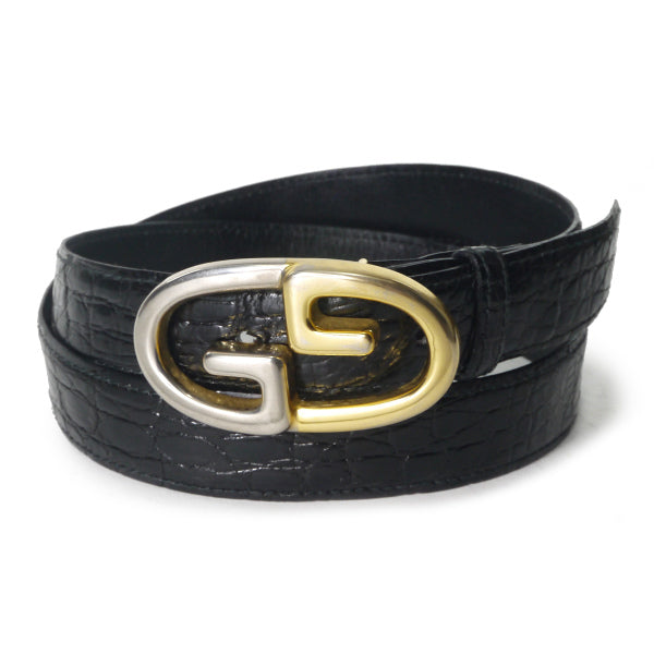 OLD Gucci GGバックル クロコ型押しレザーベルト（黒）