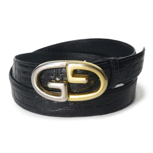OLD Gucci GGバックル クロコ型押しレザーベルト（黒）