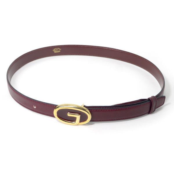 OLD Gucci　Gバックル レザー細ベルト（ボルドー）
