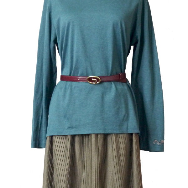 OLD Gucci　Gバックル レザー細ベルト（ボルドー）