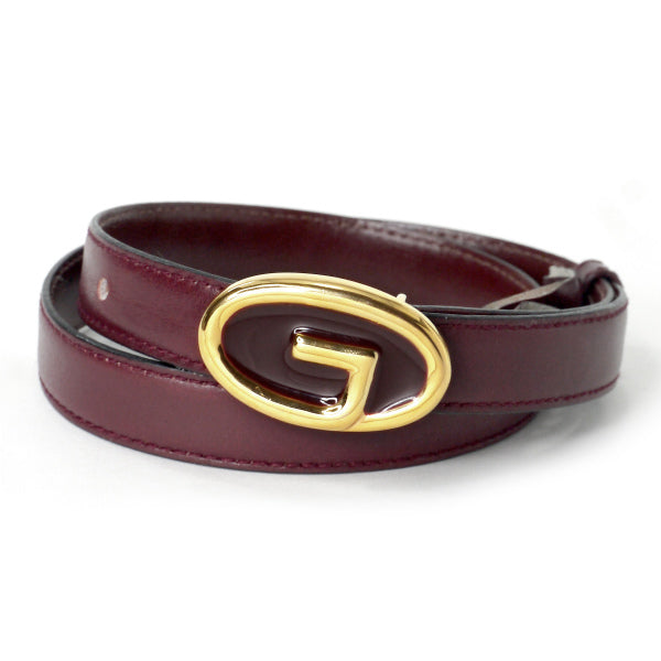 OLD Gucci　Gバックル レザー細ベルト（ボルドー）