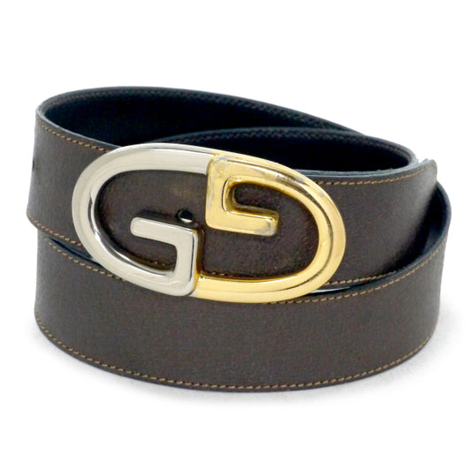 OLD Gucci GGバックル ピグスキンレザーベルト（濃茶）